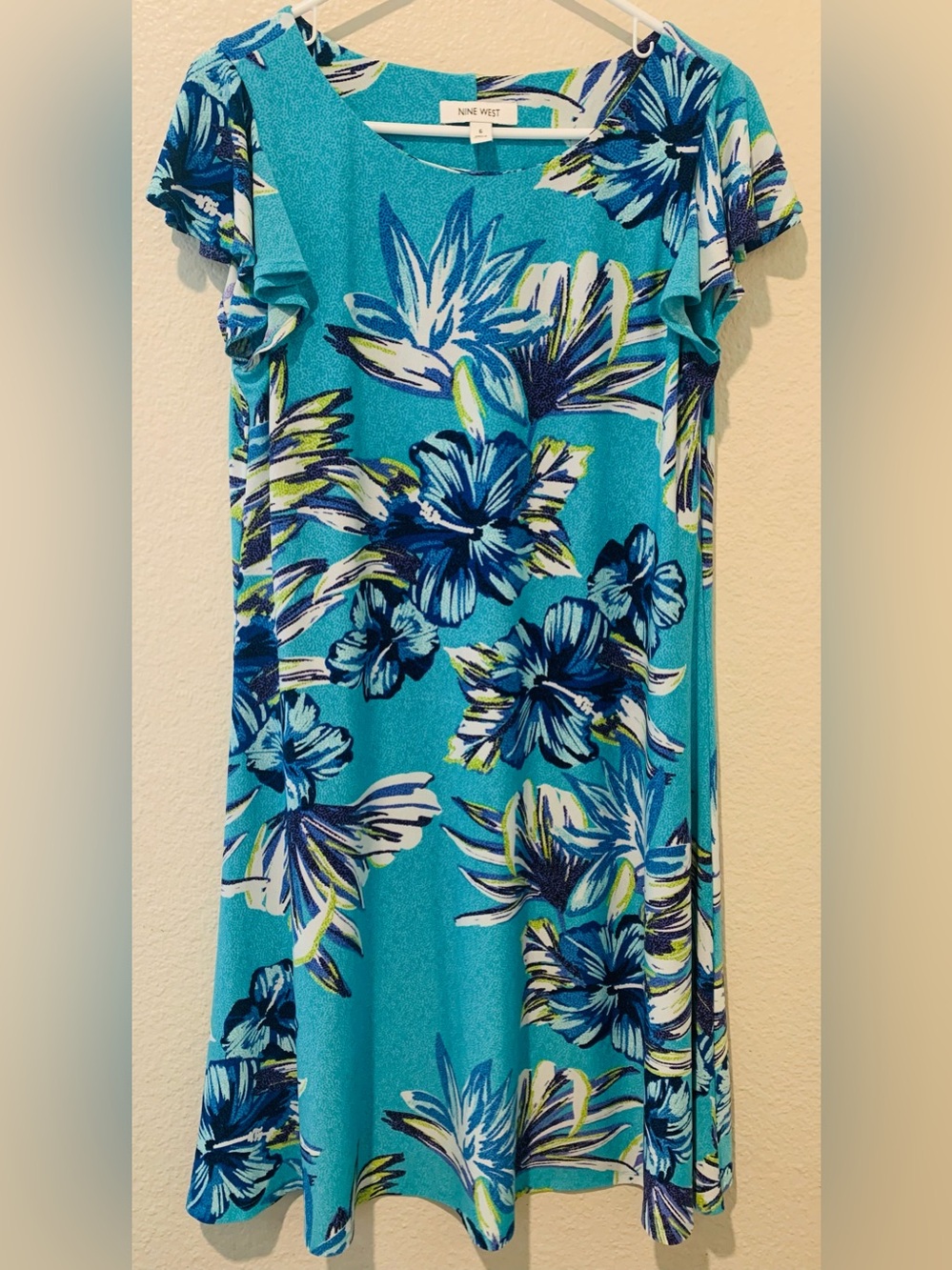 Nine West Teal and Blue Tropical Print Dress